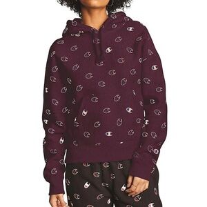 Champion Size M Reverse Weave All Over Logo Print Hoodie